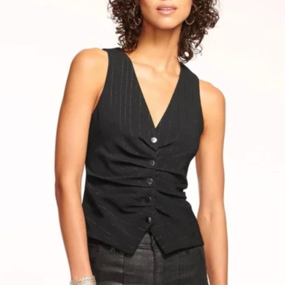 NWT Ramy Brook Women's Rudy V-Neck Metallic Pinstripe Vest